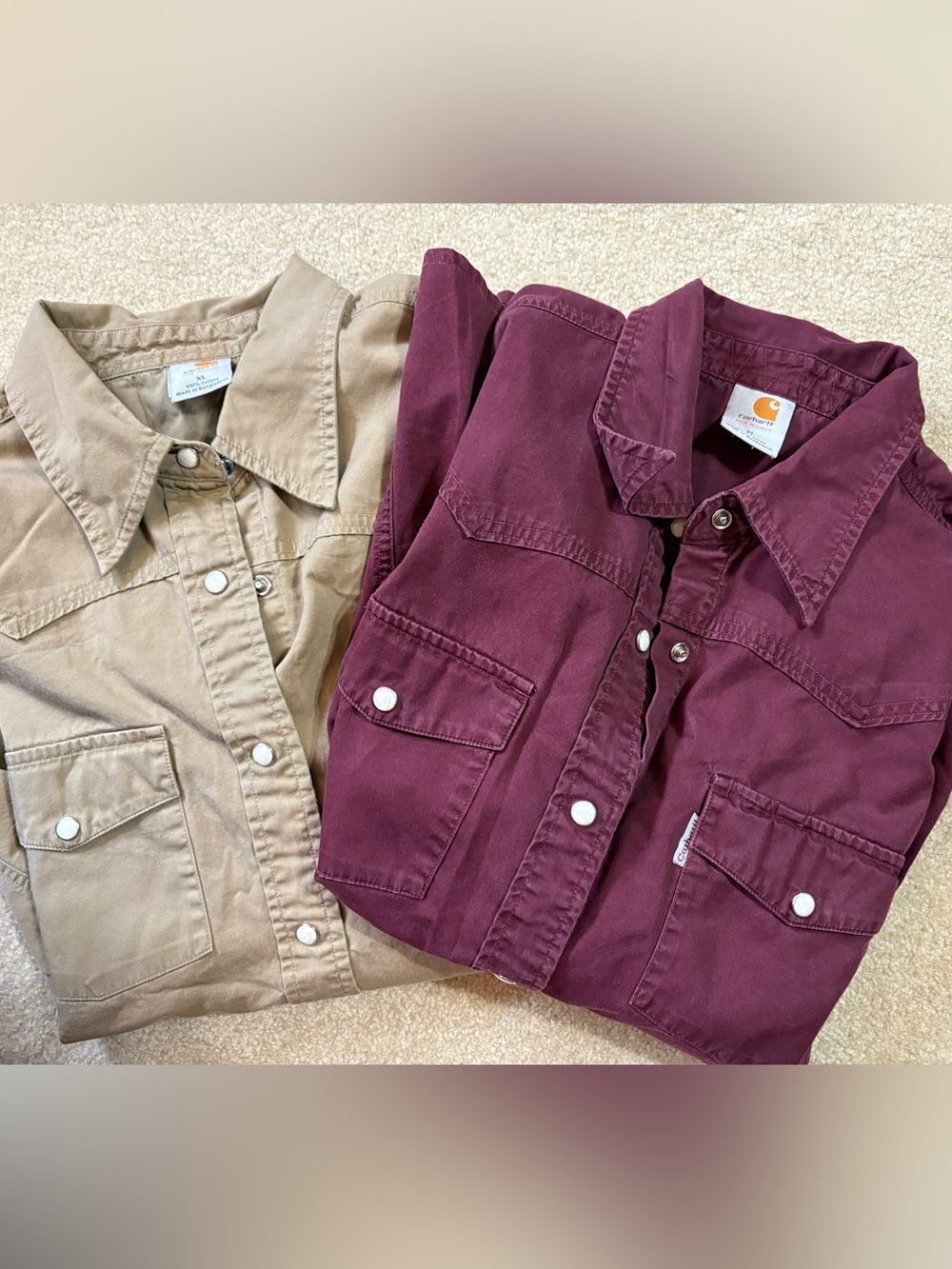 Lot of 2 Women’s Carhartt Workshirts Size XL 100% Cotton Pearl Snap Buttons